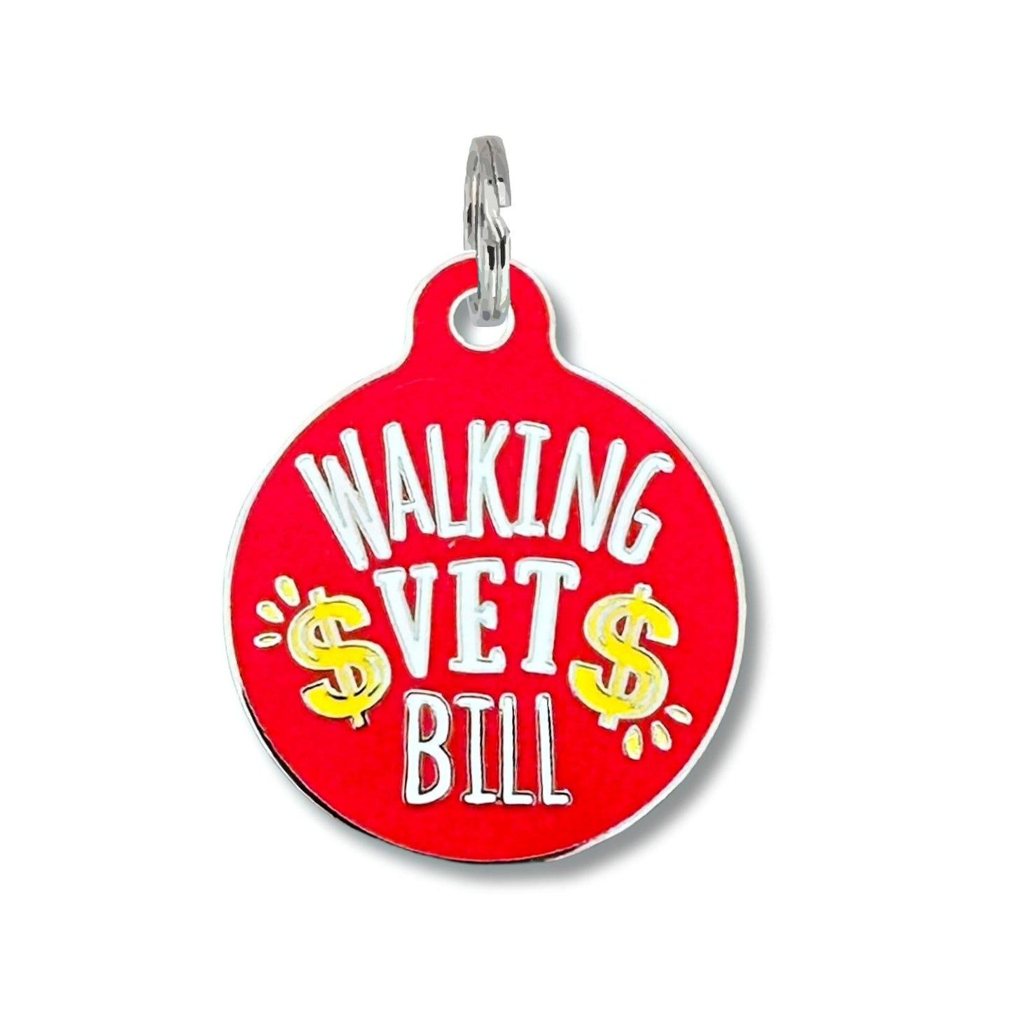 Dog ID Tag with Personalized QR Code - Walking Vet Bill: Black / Collar Charm (blank backside) / Large 1.25"