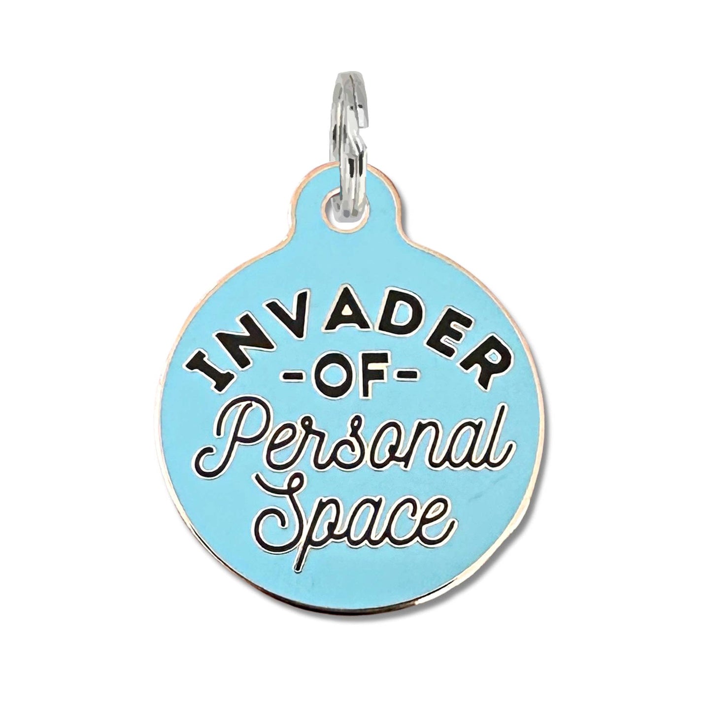 Dog Tag with Personalized QR Code - Invader Personal Space : Blue / Collar Charm (backside blank) / Large 1.25"