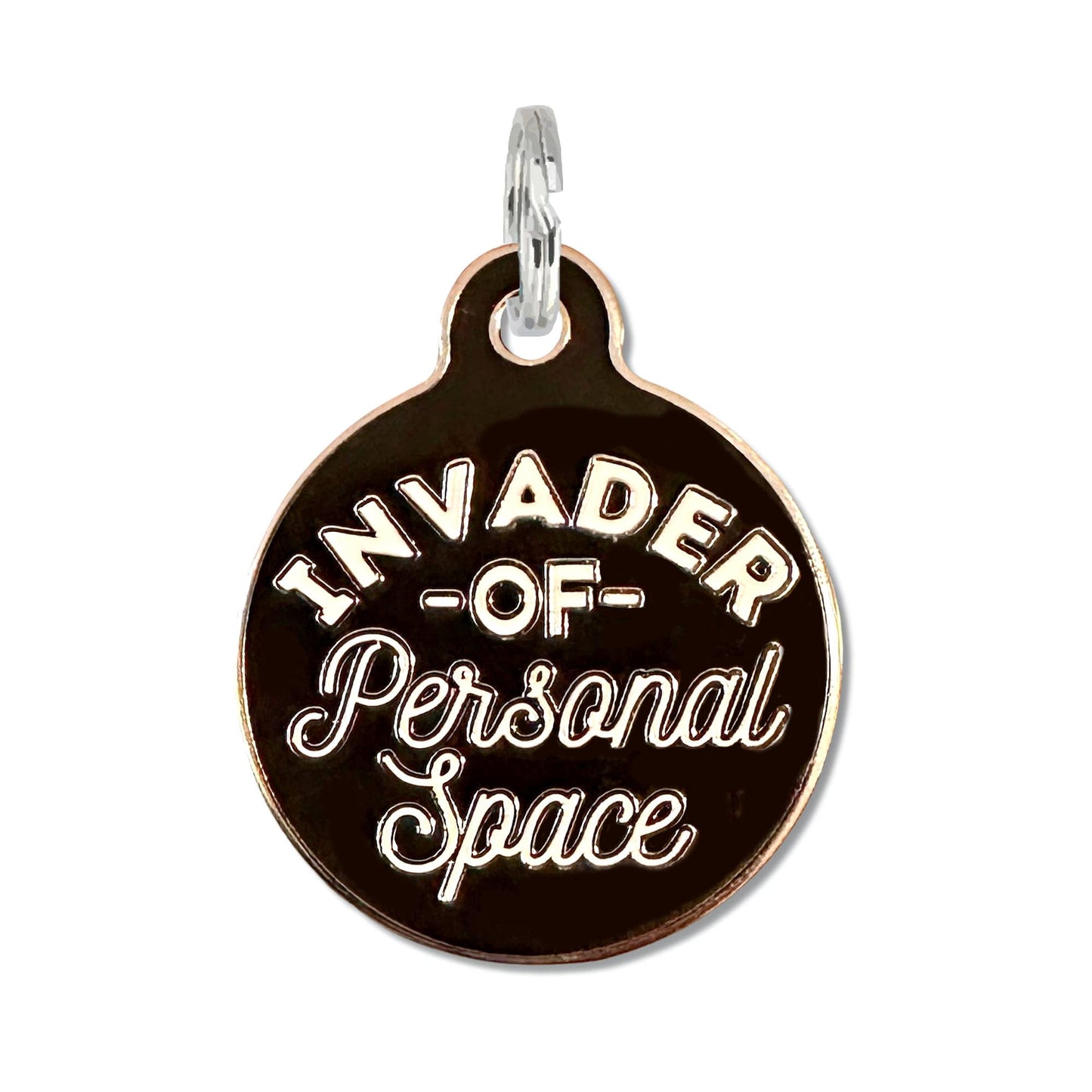Dog Tag with Personalized QR Code - Invader Personal Space : Blue / Collar Charm (backside blank) / Large 1.25"