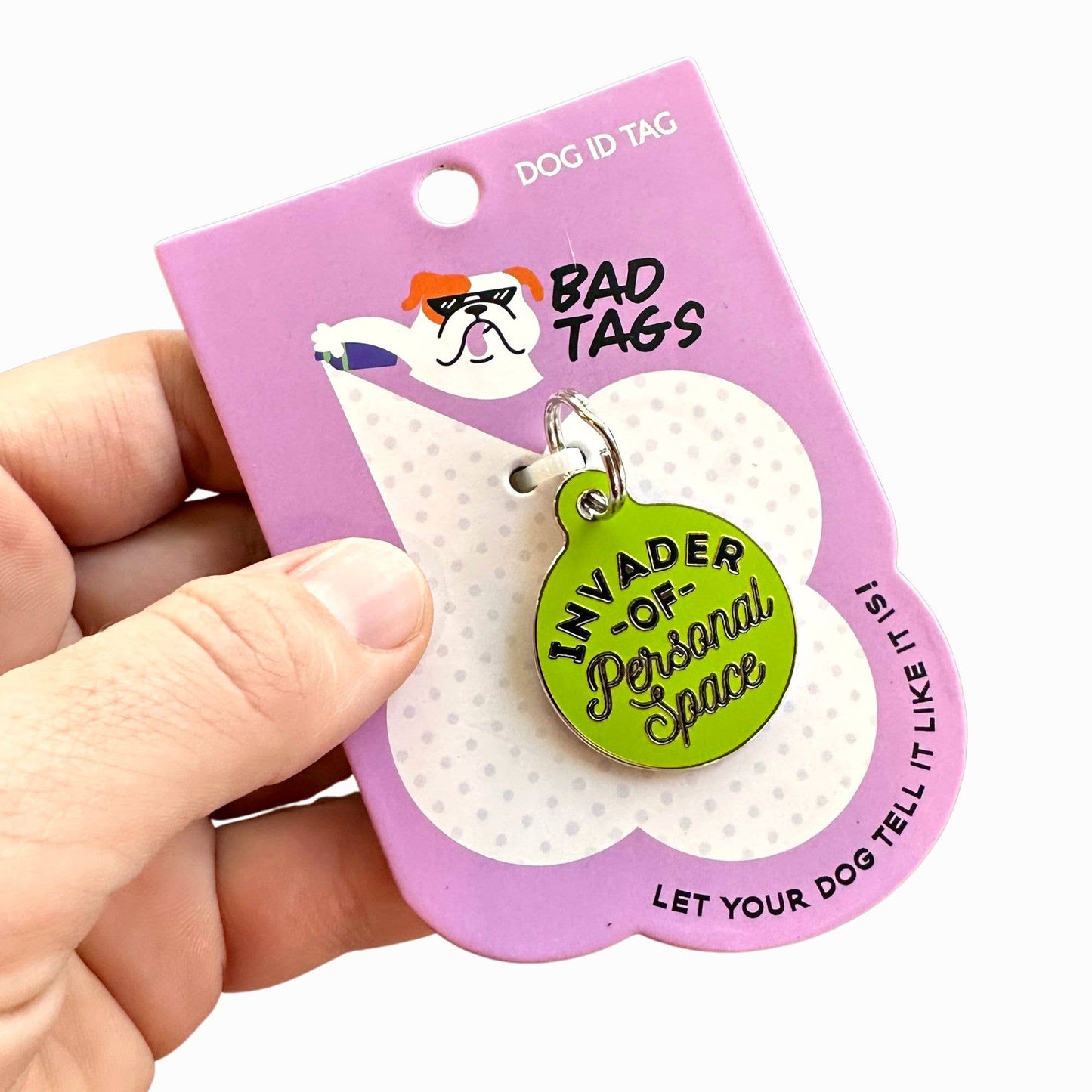 Dog Tag with Personalized QR Code - Invader Personal Space : Blue / Collar Charm (backside blank) / Large 1.25"