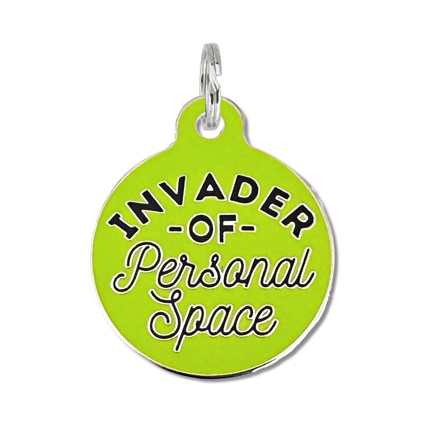 Dog Tag with Personalized QR Code - Invader Personal Space : Pink / Collar Charm (backside blank) / Large 1.25"