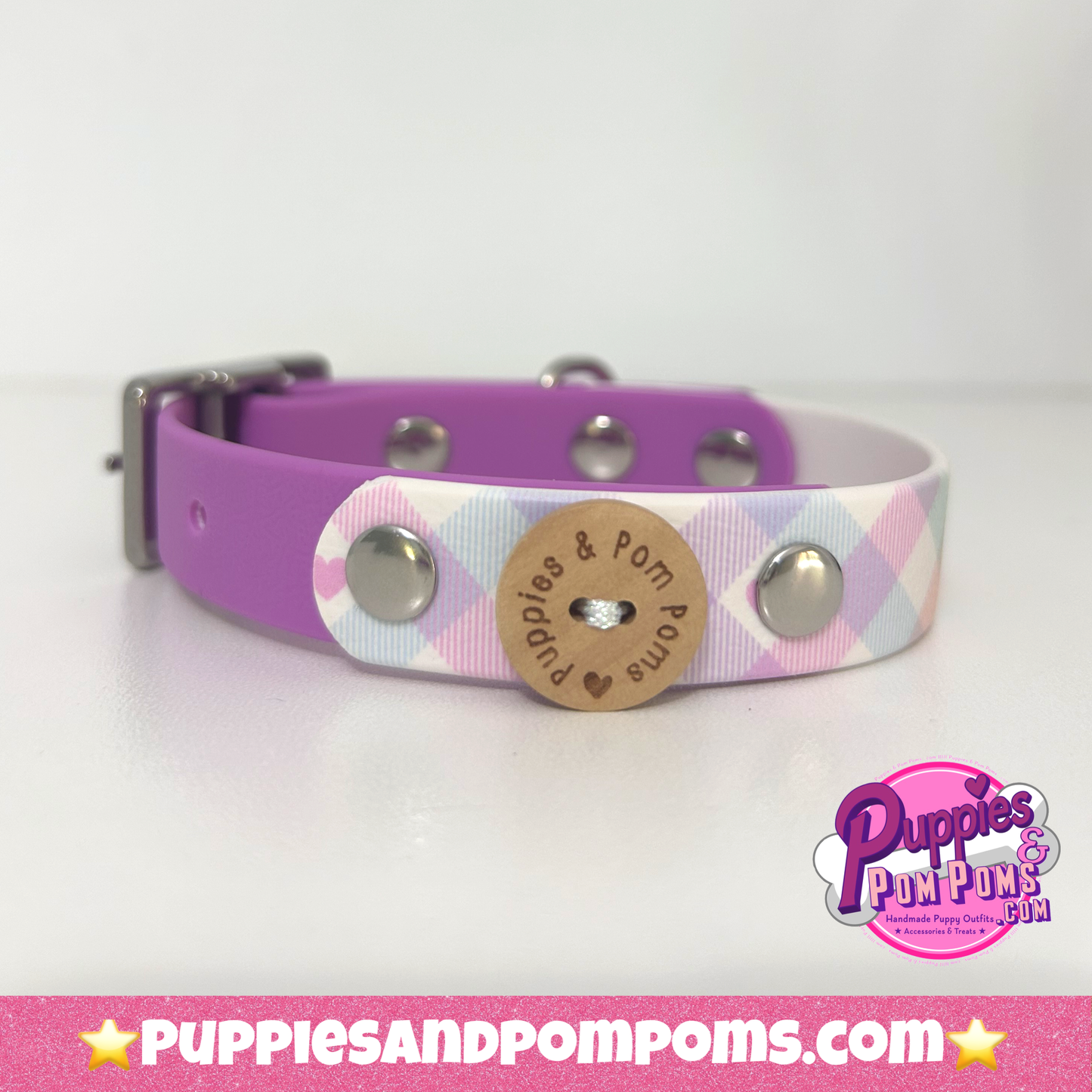 Waterproof Collar - Pastel Vichy - Lavender Pink: Rose Gold / Medium 34-42cm
