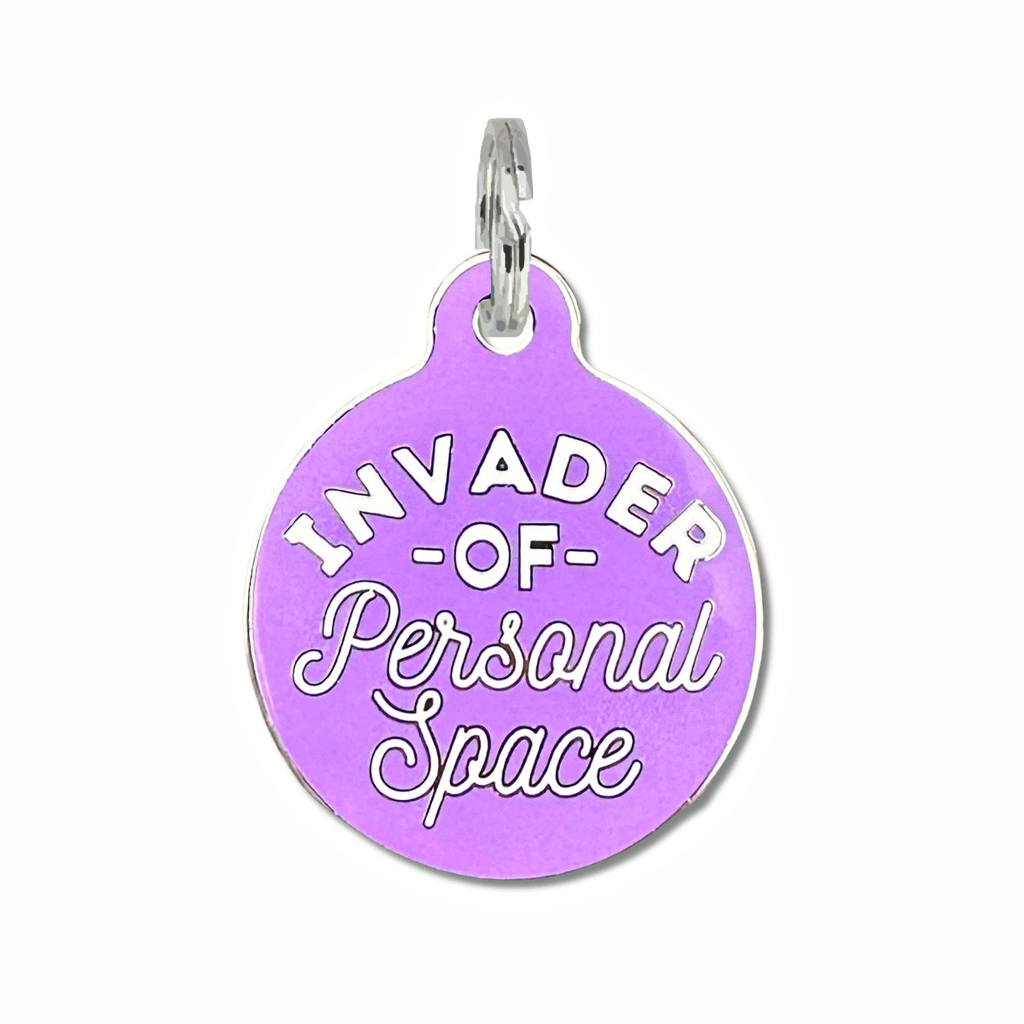 Dog Tag with Personalized QR Code - Invader Personal Space : Pink / Collar Charm (backside blank) / Large 1.25"