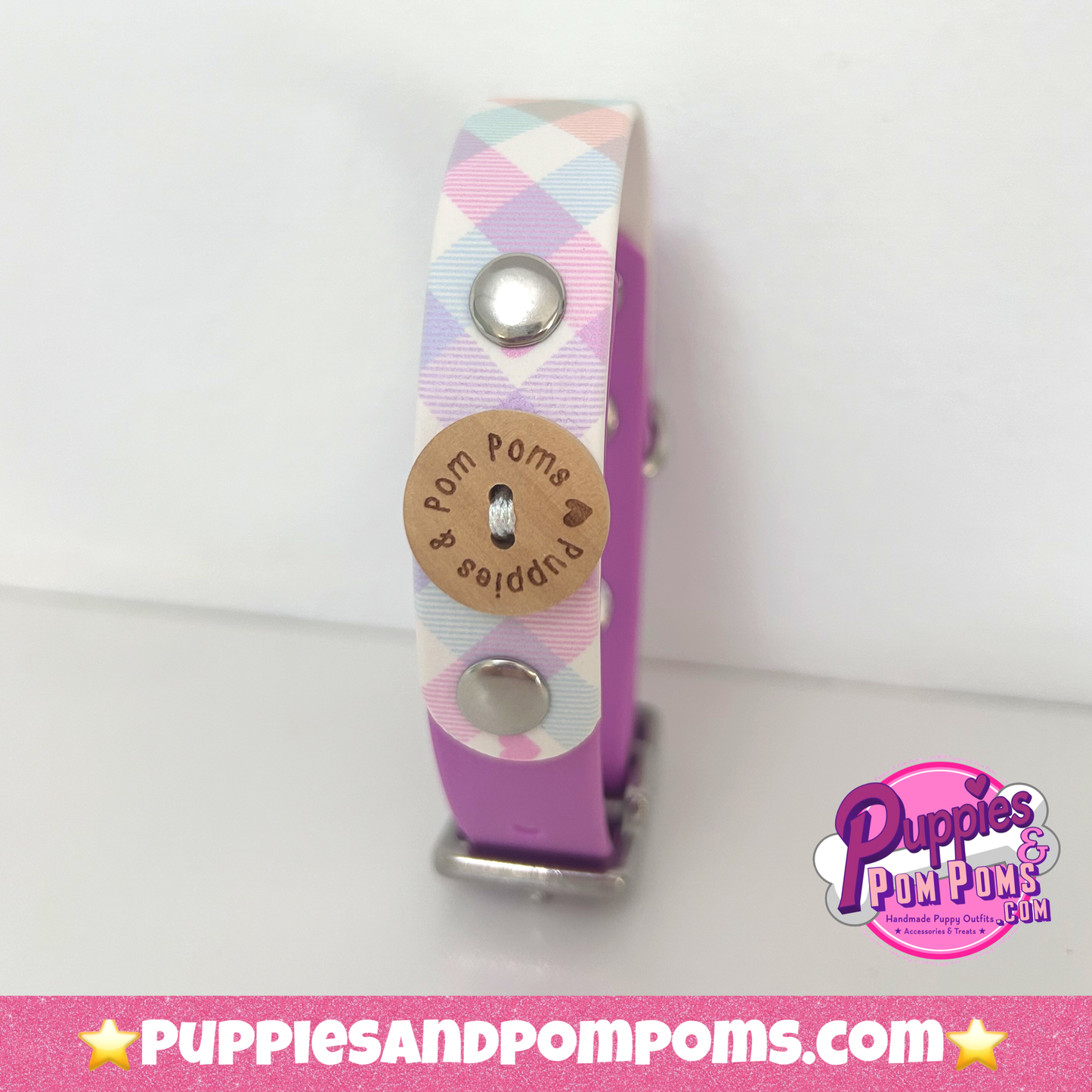 Waterproof Collar - Pastel Vichy - Lavender Pink: Rose Gold / Medium 34-42cm
