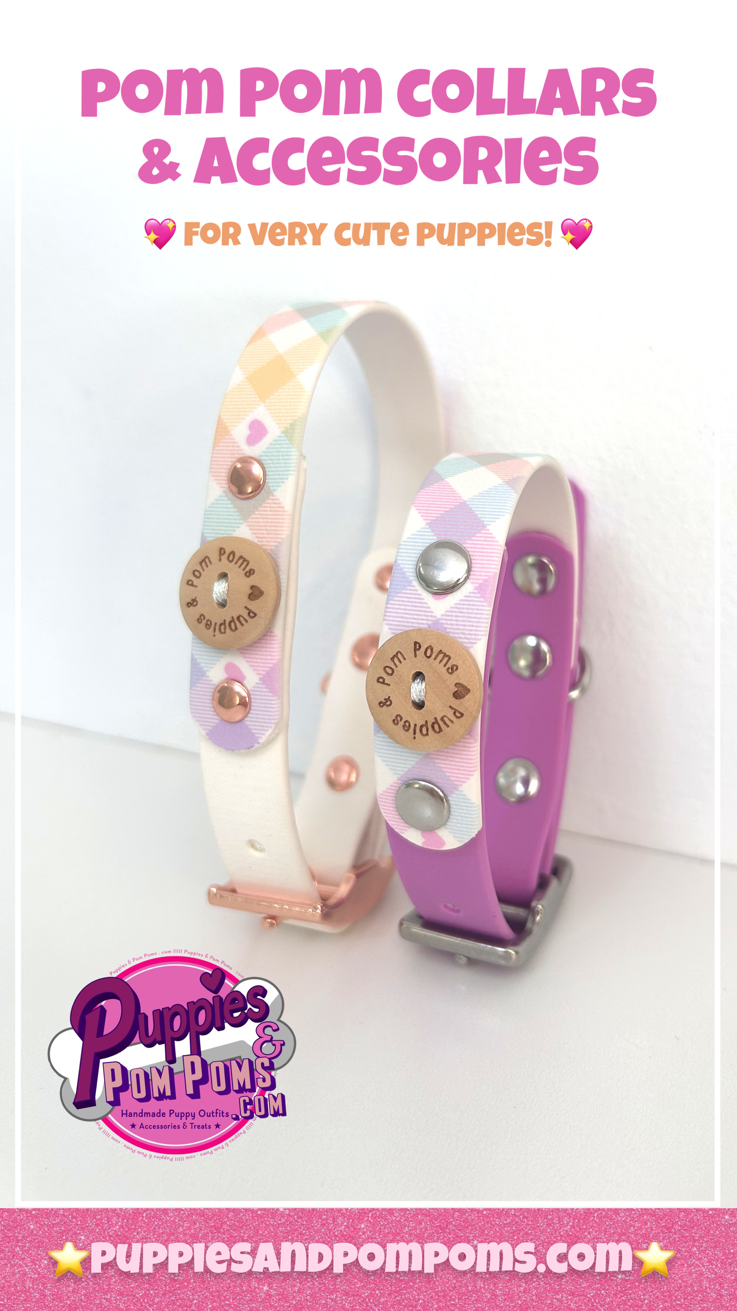 Waterproof Collar - Pastel Vichy - Lavender Pink: Rose Gold / Medium 34-42cm
