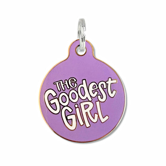 The Goodest Girl - Dog Tag Collar Charm or Pet ID Tag: Purple / Collar Charm (blank backside) / Small 1"