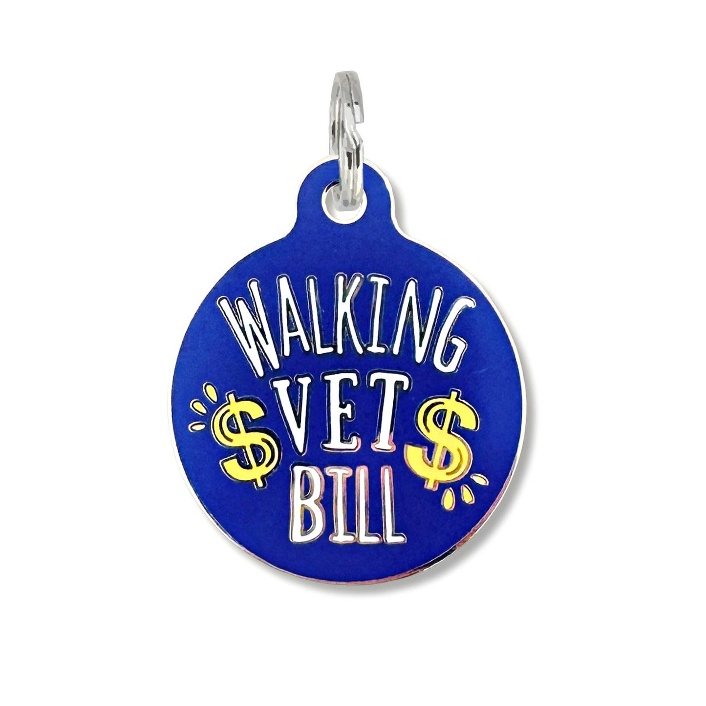 Dog ID Tag with Personalized QR Code - Walking Vet Bill: Black / Collar Charm (blank backside) / Large 1.25"