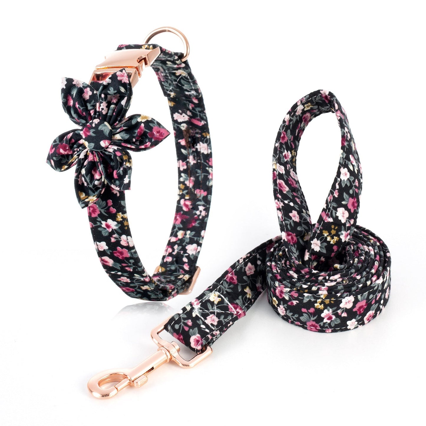 Black Pearl Floral collar & leash set-0