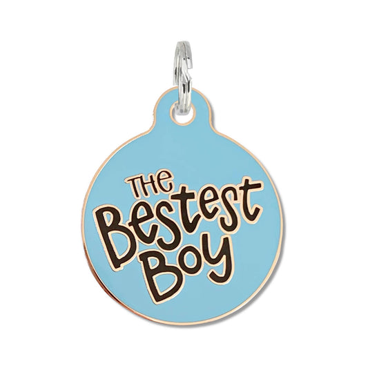 The Bestest Boy - Dog Collar Charm or Pet ID Tag: Blue / Collar Charm (blank backside) / Small 1"