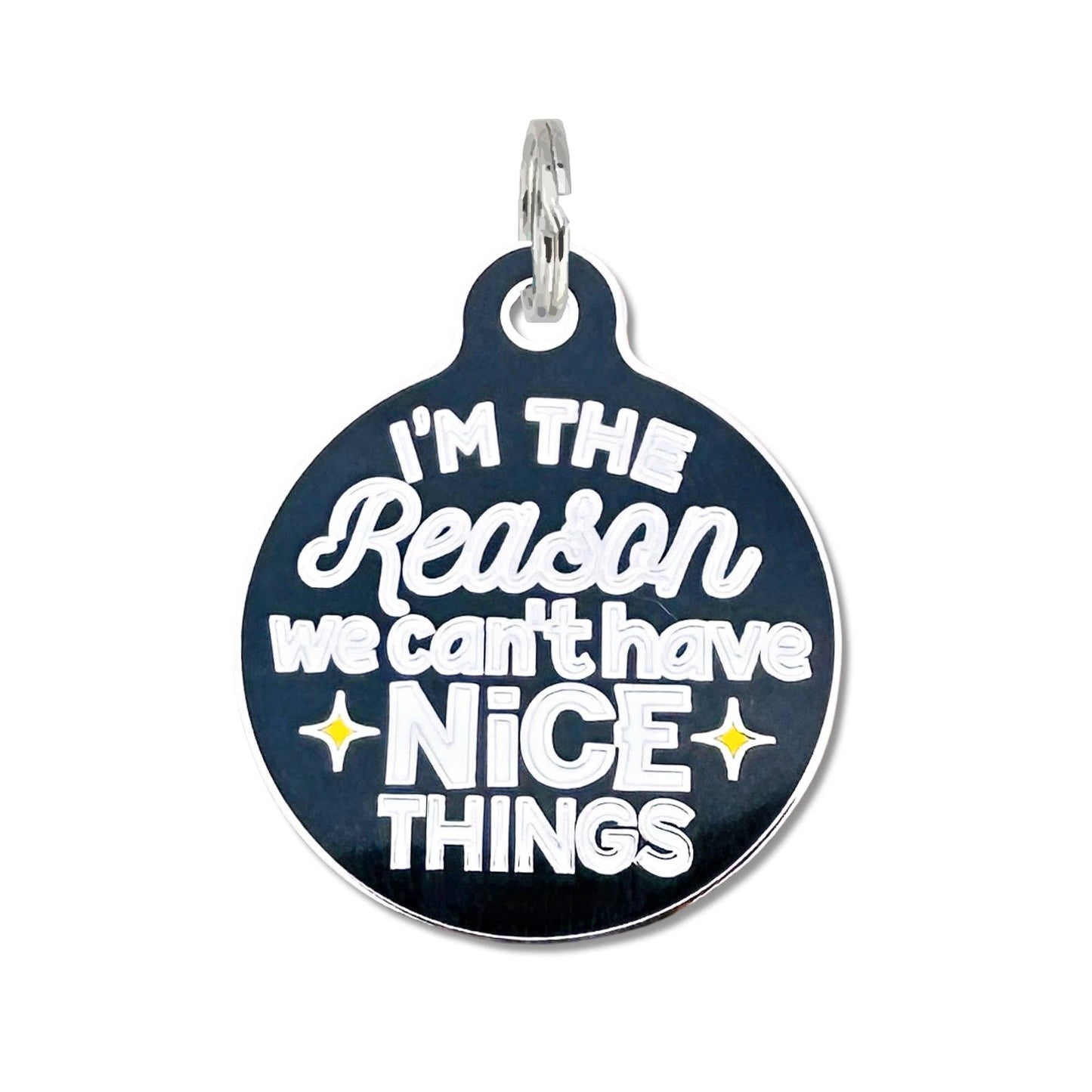 Can't Have Nice Things - Dog Collar Charm or Pet ID Tag: Collar Charm (blank backside) / Large 1.25"