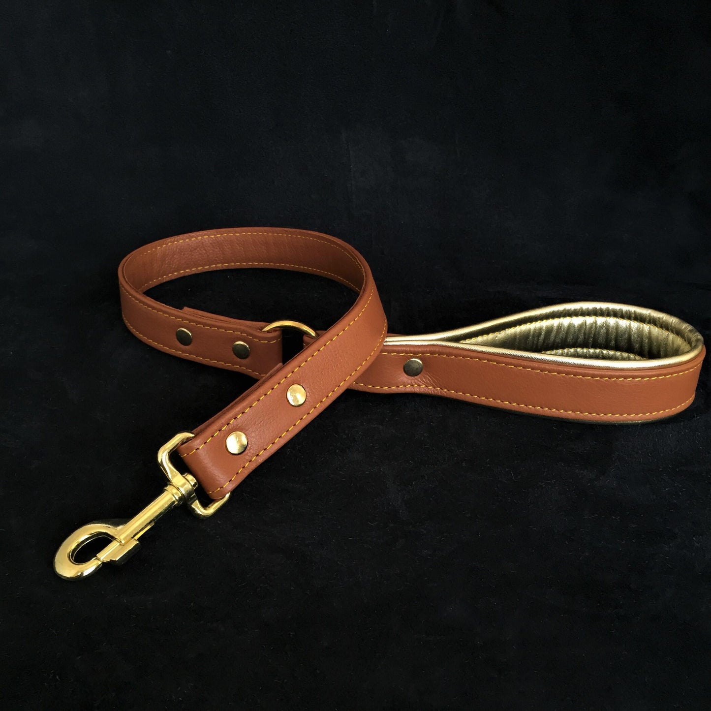 Soft leather brass plated leash-0