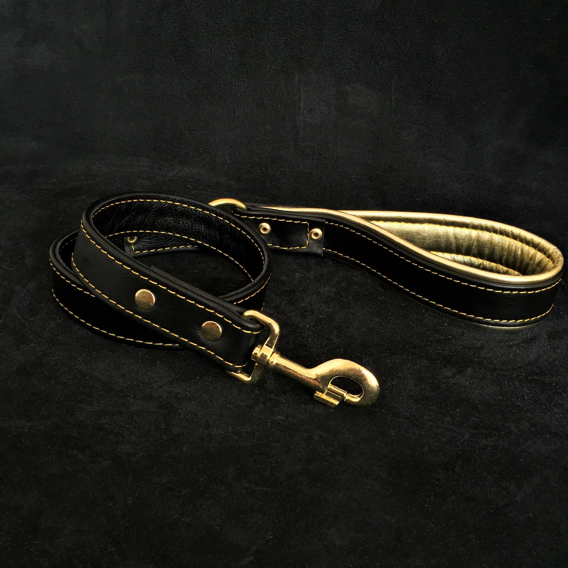 Soft leather brass plated leash-1