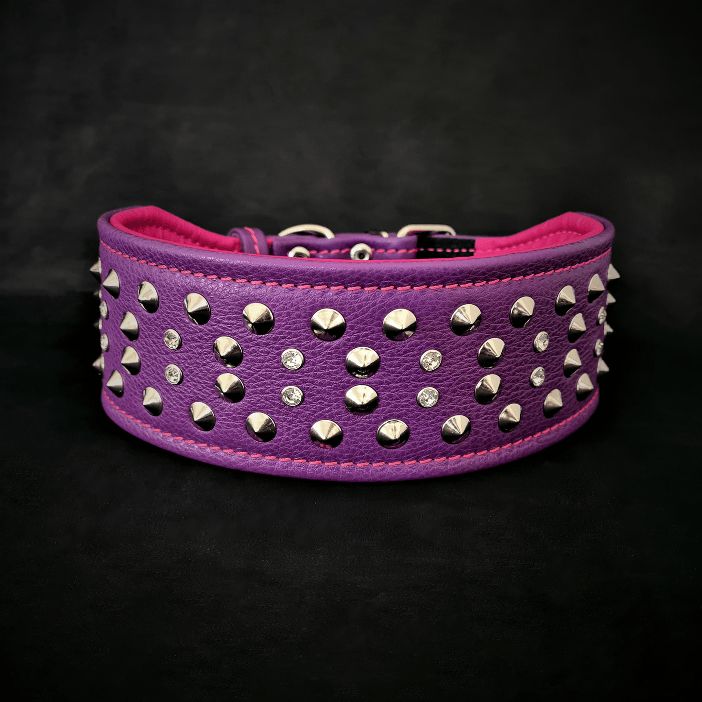 "Crystal" 2.8 inch wide soft leather collar-0