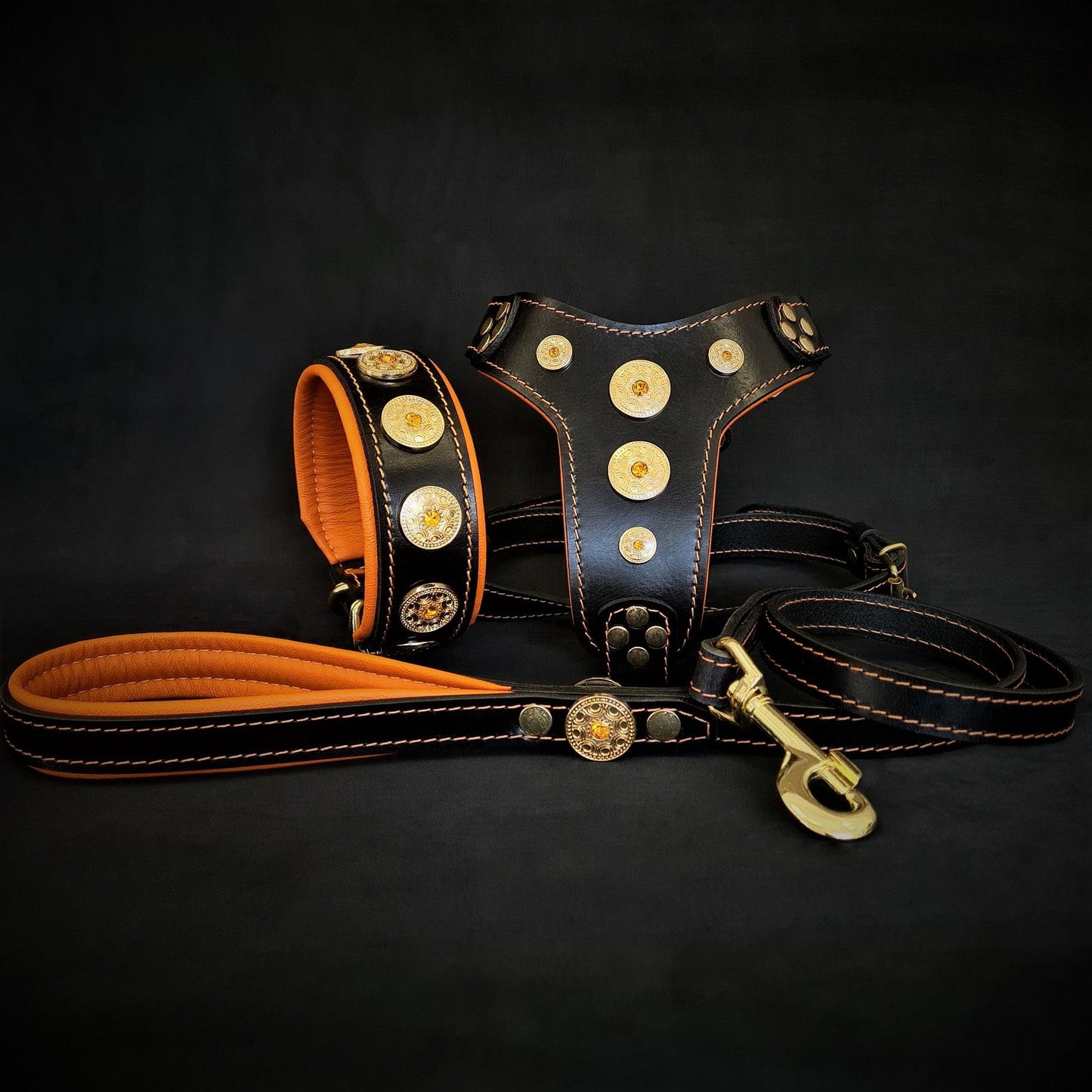 The ''Bijou'' SET -  Collar, Harness, Leash. Orange-0