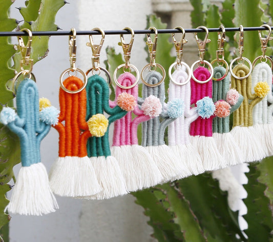 Macrame Cactus Purse Charm | Dog Leash Decor | Keychain | Key ring | Zipper charm-0