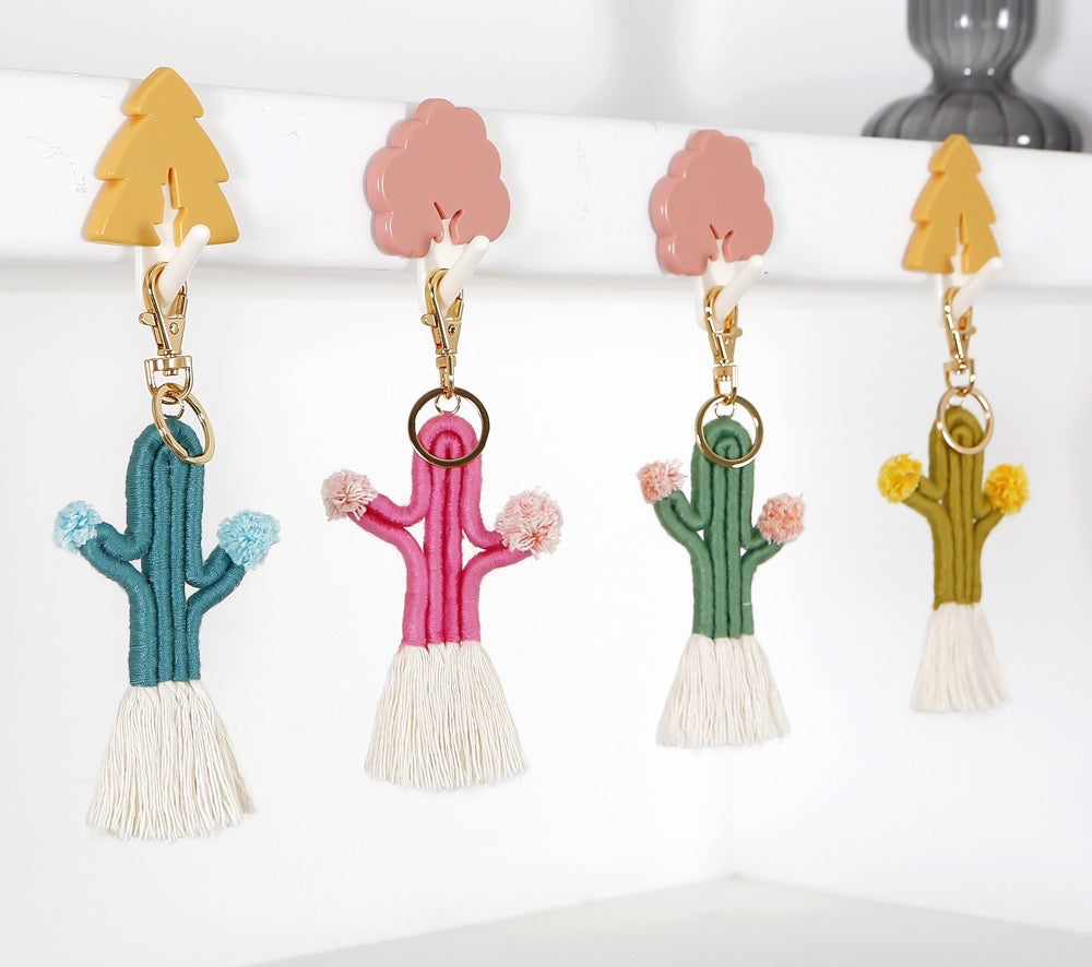 Macrame Cactus Purse Charm | Dog Leash Decor | Keychain | Key ring | Zipper charm-1