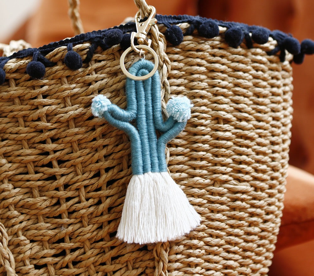 Macrame Cactus Purse Charm | Dog Leash Decor | Keychain | Key ring | Zipper charm-4