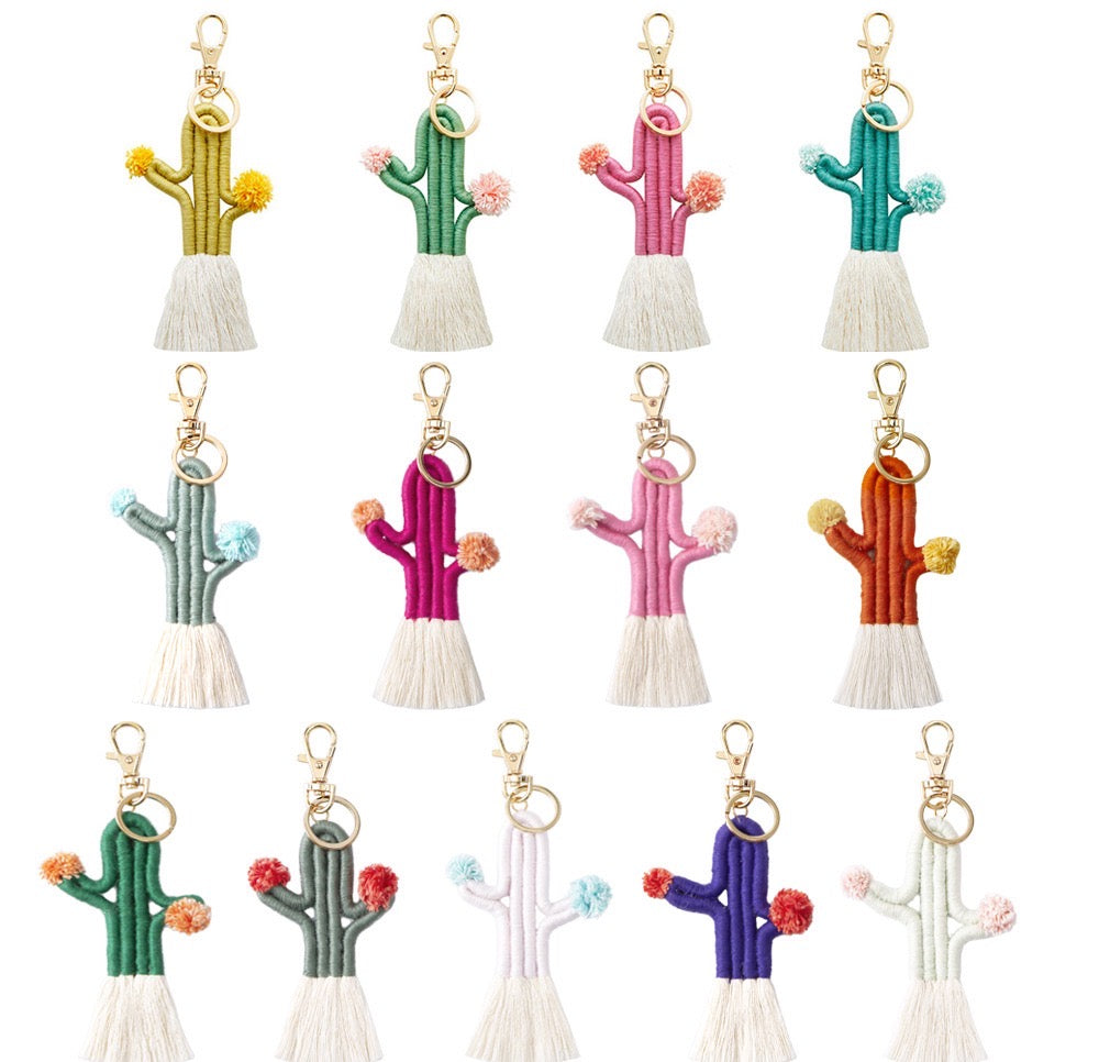 Macrame Cactus Purse Charm | Dog Leash Decor | Keychain | Key ring | Zipper charm-3