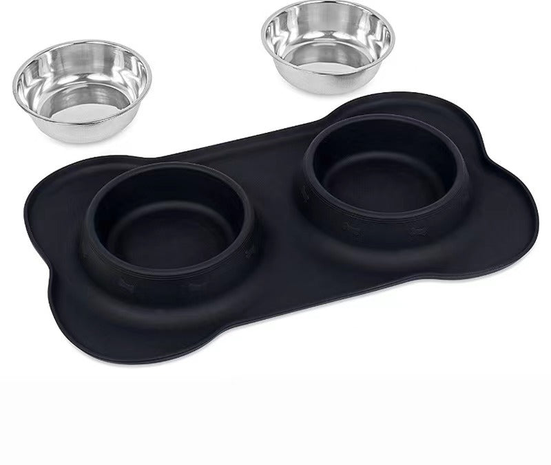 Pets Silicone Bowls Dogs Stainless Steel Double Food Water Bowls with No-Skid Silicone Mat Pet Dog Feeder Bowls Cat Puppy Bowl-1