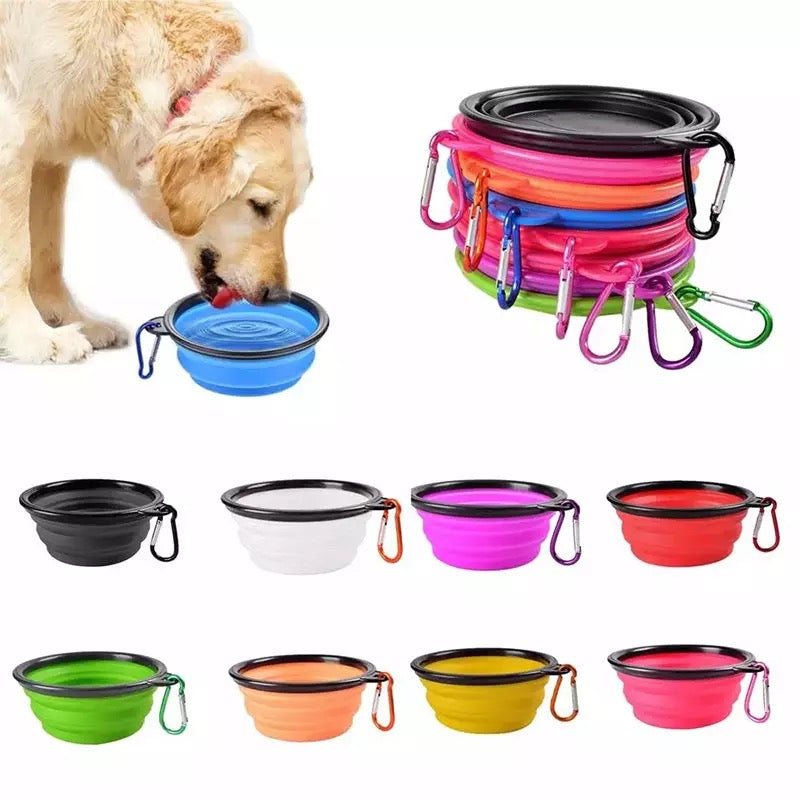 Silicone Dog Feeder Bowl With Carabiner Folding Cat Bowl Travel Dog Feeding Supplies Food Water Container Pet Accessories-0