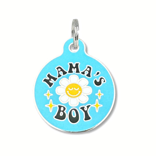 Cute Dog Collar Tag with Personalized QR Code - Mama's Boy: Collar Charm (blank backside) / Large 1.25"