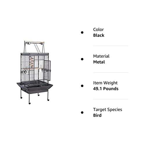 Yaheetech 69-inch Wrought Iron Rolling Large Parrot Bird Cage for African Grey Small Quaker Amazon Parrot Cockatiel Sun Parakeet Green Cheek Conure Dove Lovebird Budgie Play Top Bird Cage with Stand