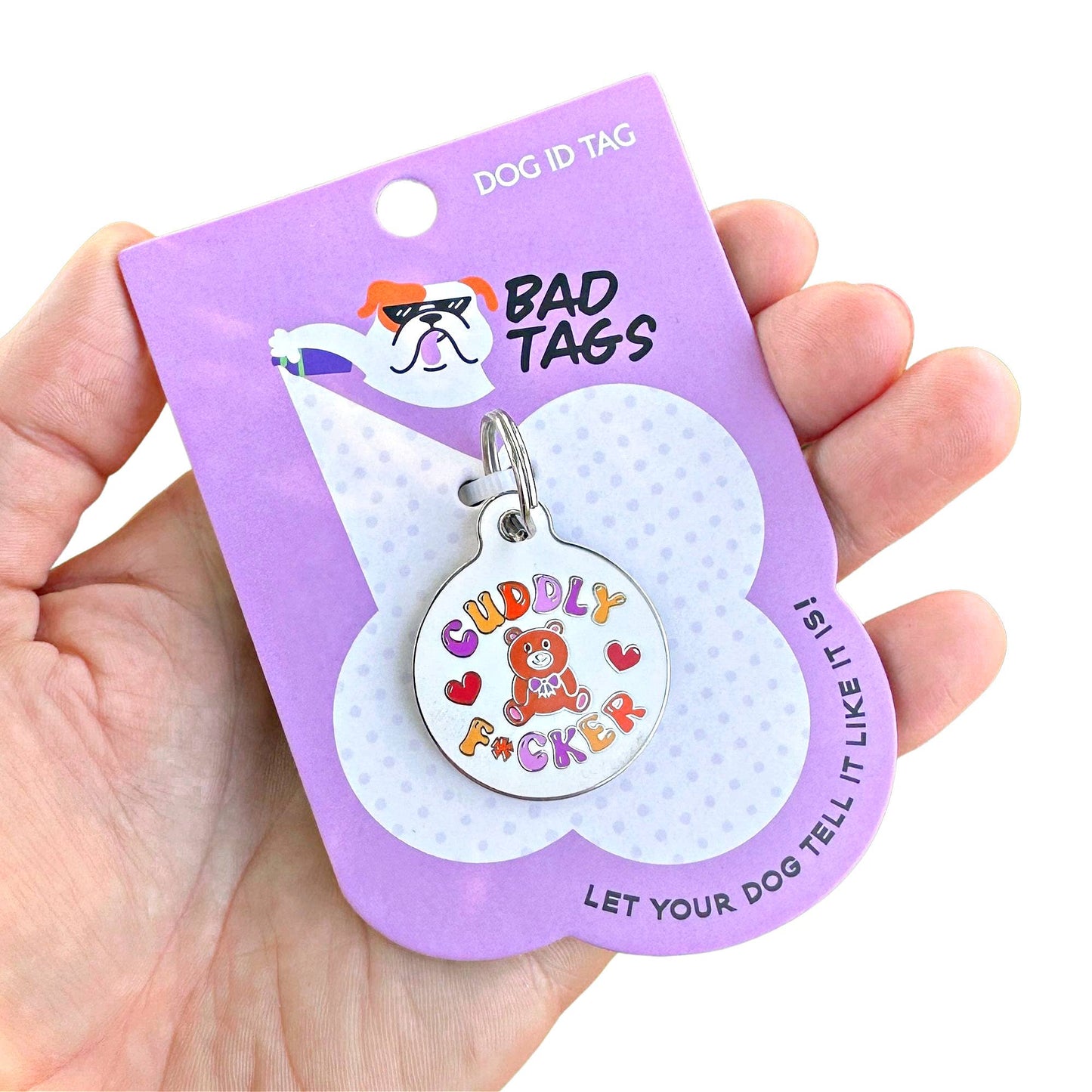 Dog ID Tag with Personalized QR Code - Cuddly F*cker : Collar Charm (blank backside) / Small 1"