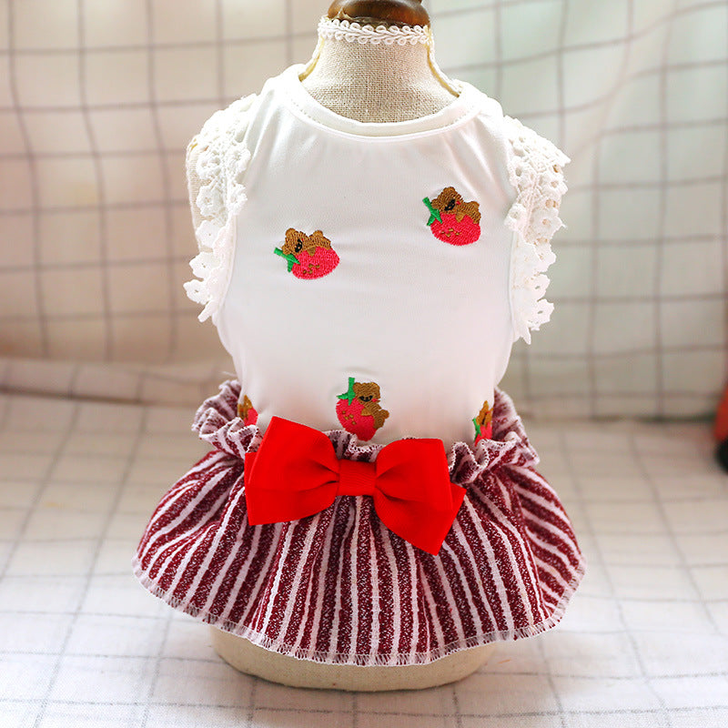 Red Strawberry Elegant Dress Beautiful Princess Dress for Pets Party Wear-0