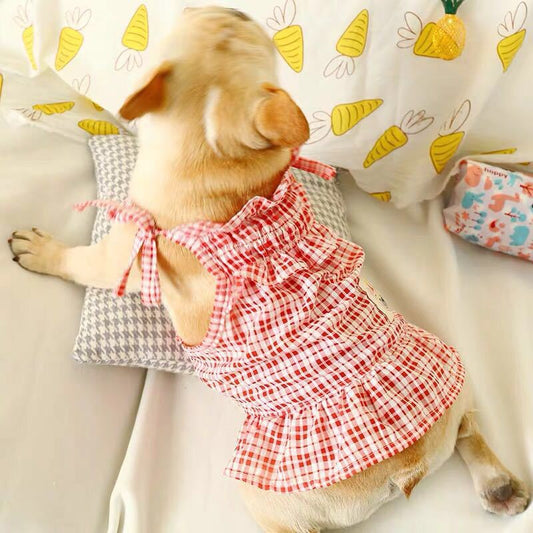 Red Plaid Elegant Dress Beautiful Princess Dress for Pets Party Wear-0