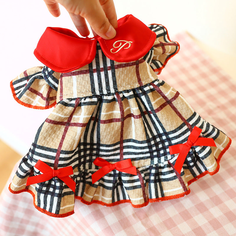 Beige Plaid Elegant Dress Beautiful Princess Dress for Pets Party Wear-1