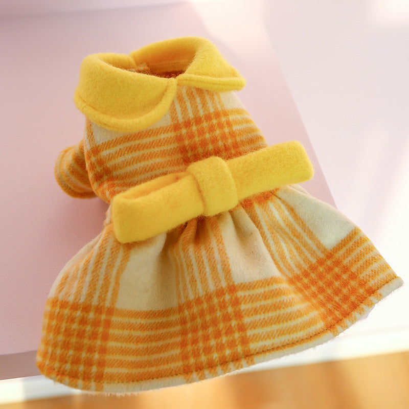 Yellow Plaid Elegant Dress Beautiful Princess Dress for Pets Party Wear-0