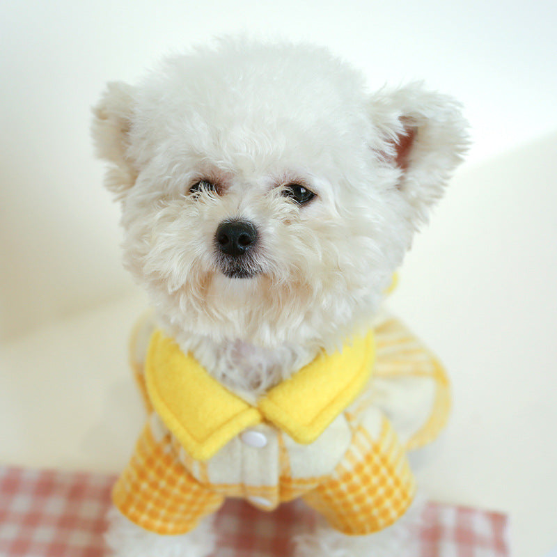 Yellow Plaid Elegant Dress Beautiful Princess Dress for Pets Party Wear-1