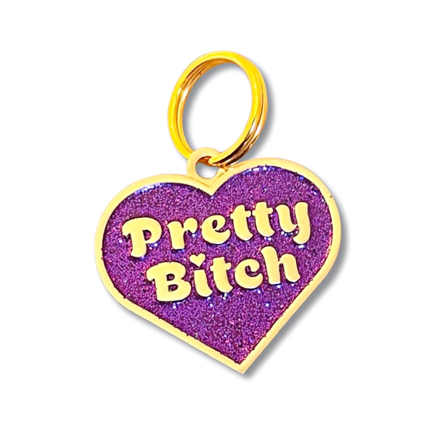 Glitter Dog ID Tag Gold Collar Charm - Pretty Bitch: Pink / Collar Charm (blank backside) / Large 1.25"