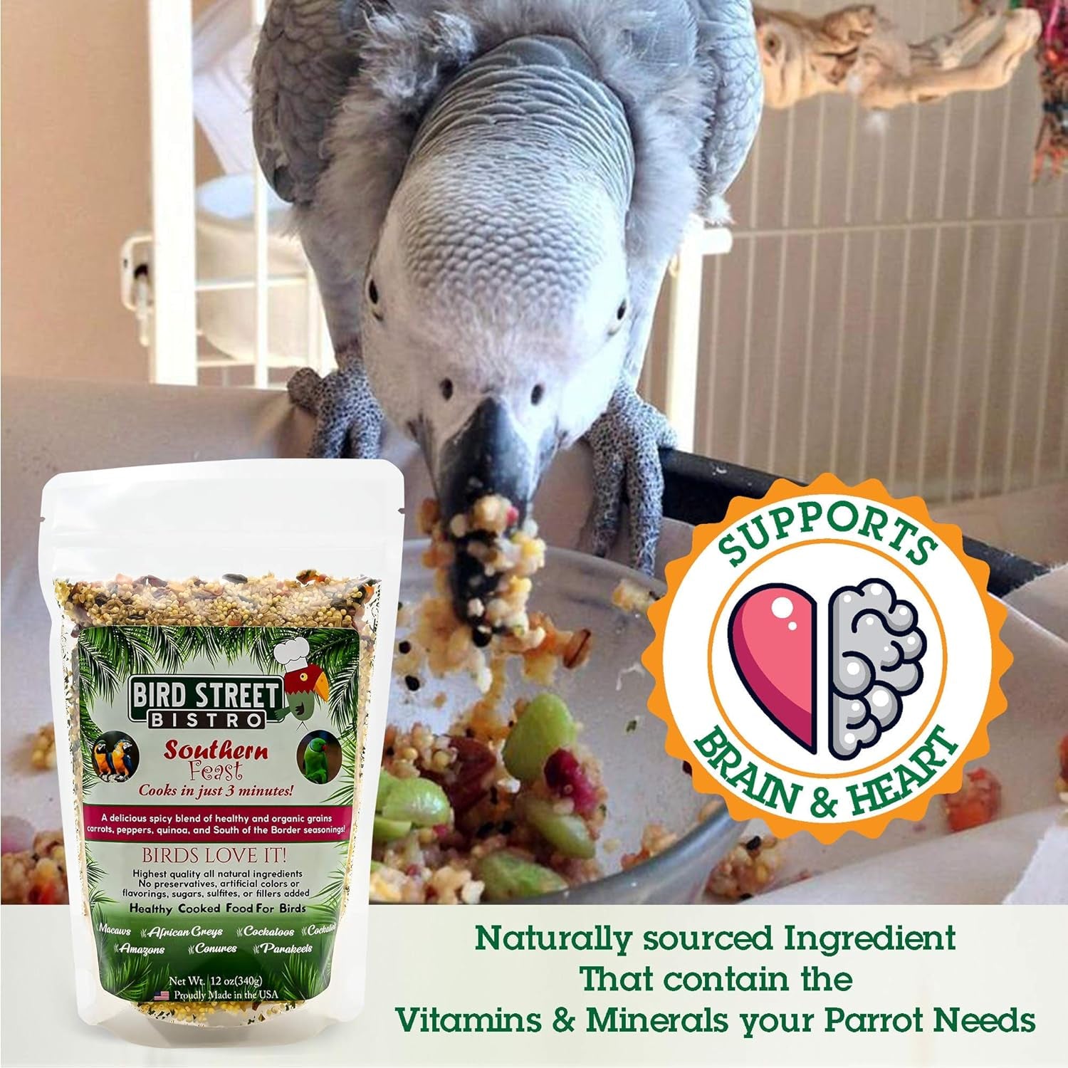 Parrot Food Sample 4 Pack - Parakeet Food - Cockatiel Food - Bird Food - Cooks in 3-15 Min W/Natural & Organic Grains - Healthy, Non-Gmo Fruits, Healthy Orientated Spices