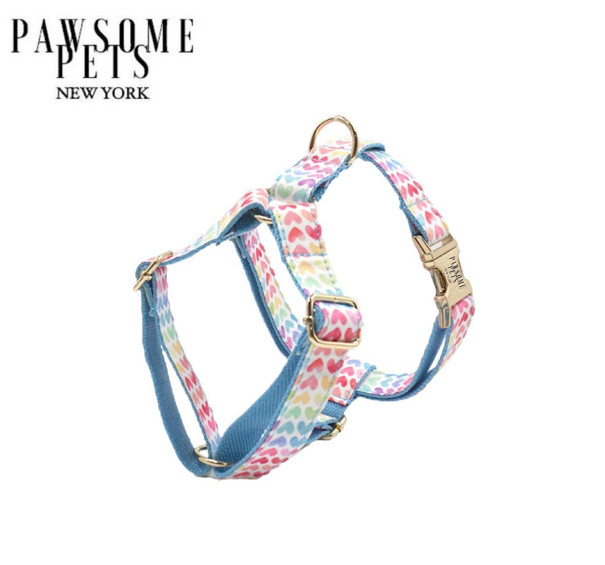 STEP IN HARNESS - RAINBOW HEART BLUE-0