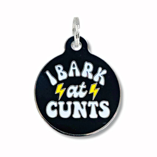 Dog ID Tag w/ Personalized QR Code - I Bark at Cunts 2: Large / Collar Charm (Blank Backside)