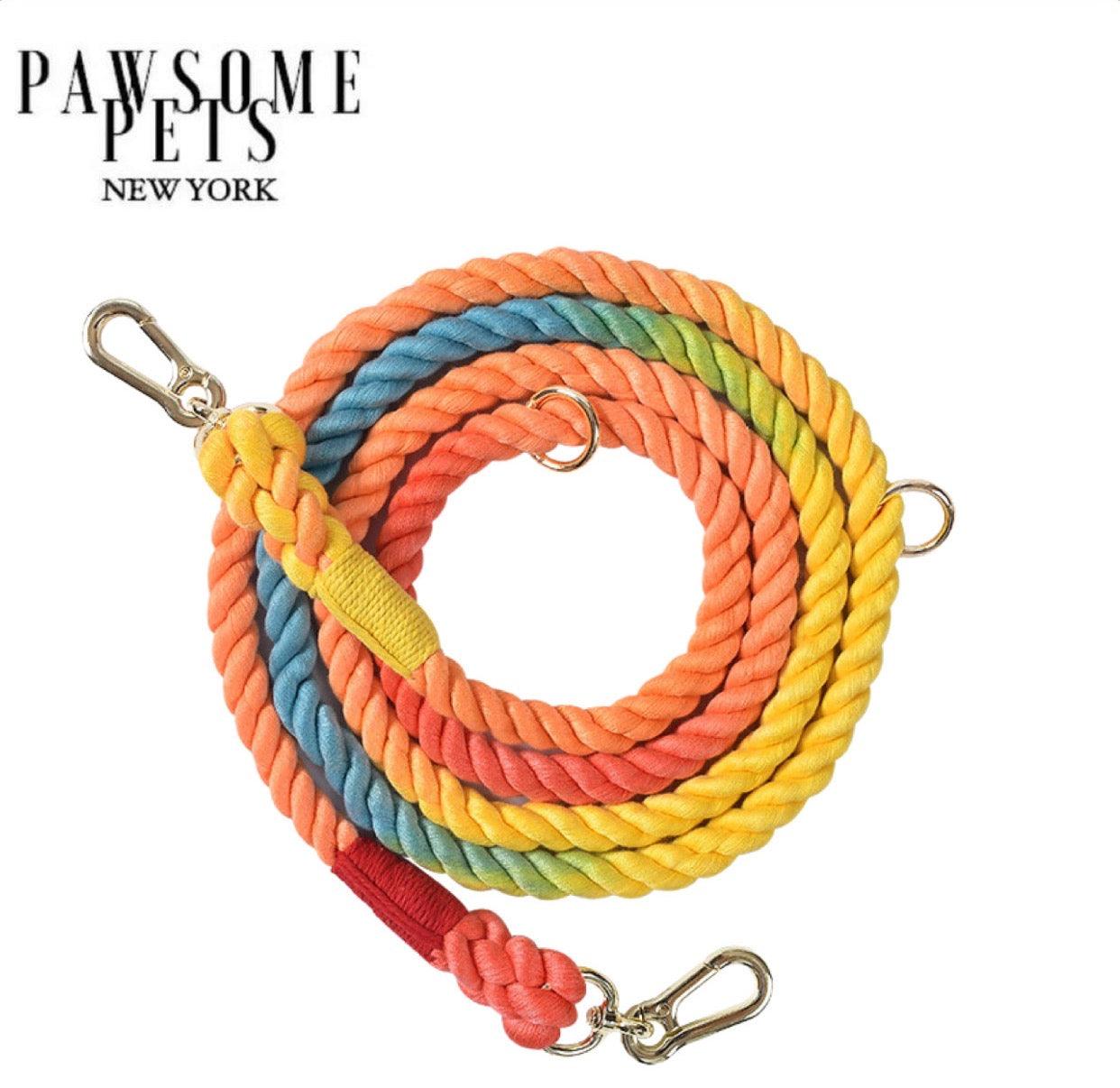 HANDS FREE DOG ROPE LEASH - DARK RAINBOW-0