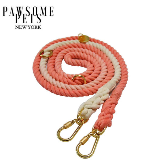 HANDS FREE DOG ROPE LEASH - OMBRE LIGHT CORAL-0