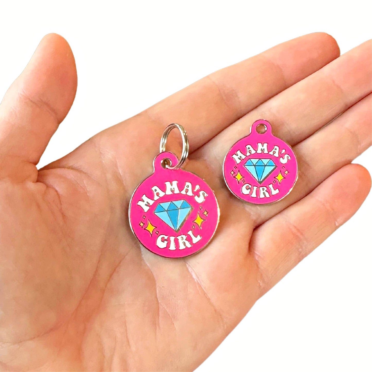 Enamel Dog ID Tag with Personalized QR Code - Mama's Girl: Collar Charm (blank backside) / Small 1"