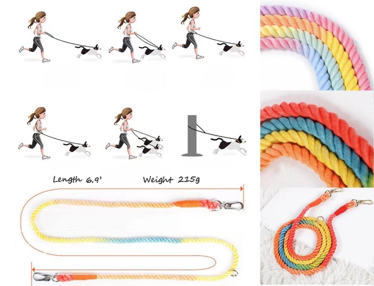 HANDS FREE DOG ROPE LEASH - CLASSIC RAINBOW-1