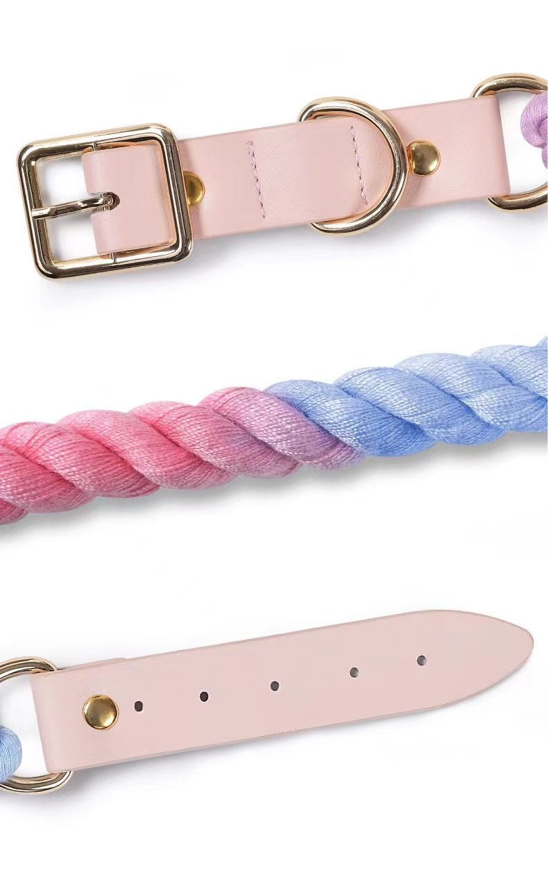 Luxe Royal Pink Leather Rope Leash - PeachPuff-3