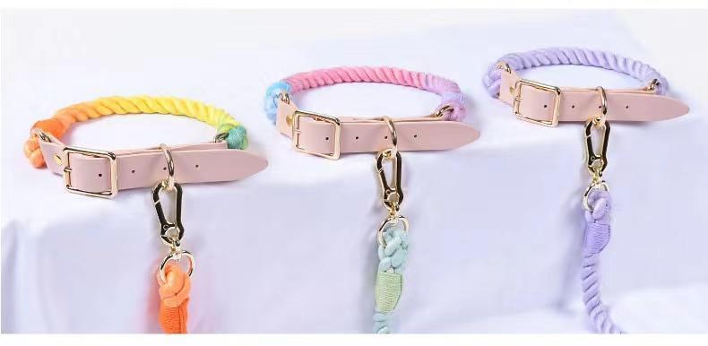 Luxe Royal Pink Leather Rope Leash - Bright-1