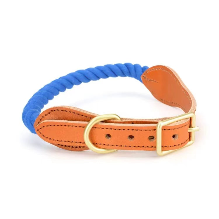 Luxe Royal Leather Rope Collar - Sapphire-0