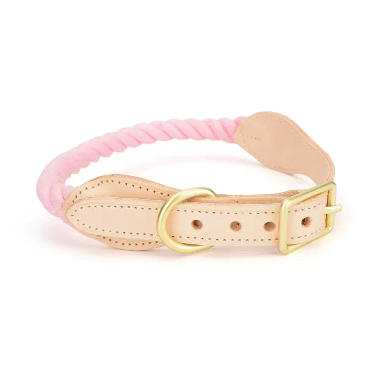 Luxe Royal Leather Rope Collar - Donut Pink-0