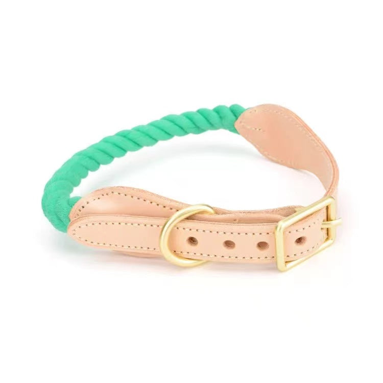 Luxe Royal Leather Rope Collar - Algae-0