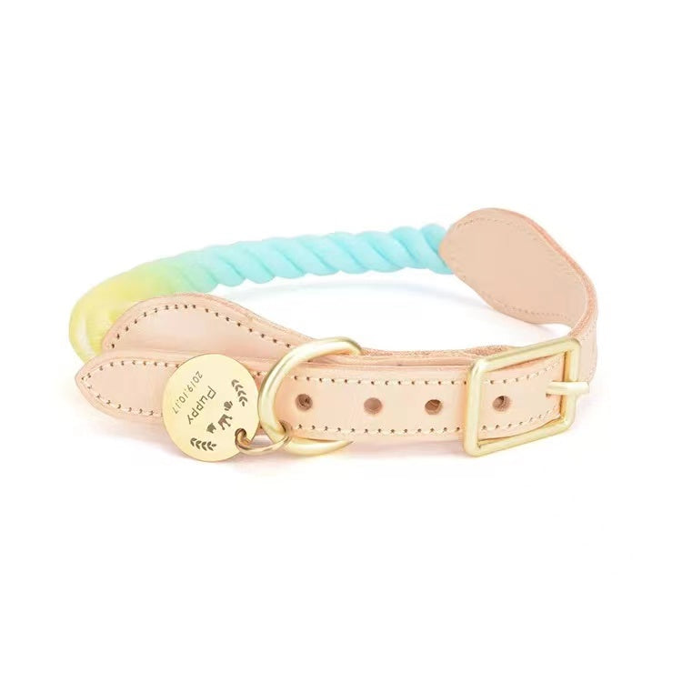 Luxe Royal Leather Rope Collar - Soda-0