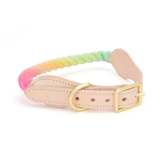 Luxe Royal Leather Rope Collar - Classic Rainbow-0