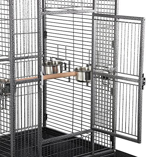 Yaheetech 69-inch Wrought Iron Rolling Large Parrot Bird Cage for African Grey Small Quaker Amazon Parrot Cockatiel Sun Parakeet Green Cheek Conure Dove Lovebird Budgie Play Top Bird Cage with Stand