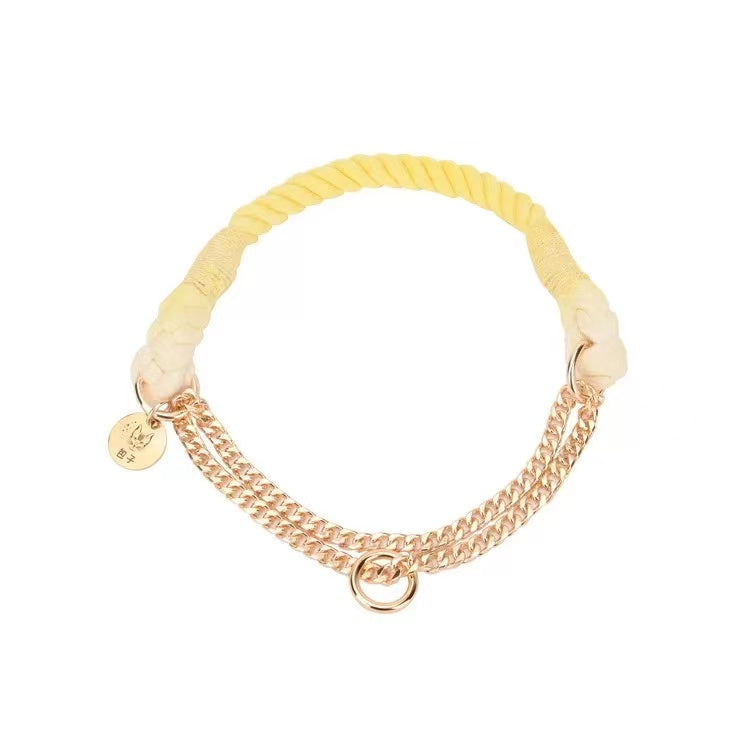 Cotton Rope Collar With Lightweight Gold Chain - Lemonade-0