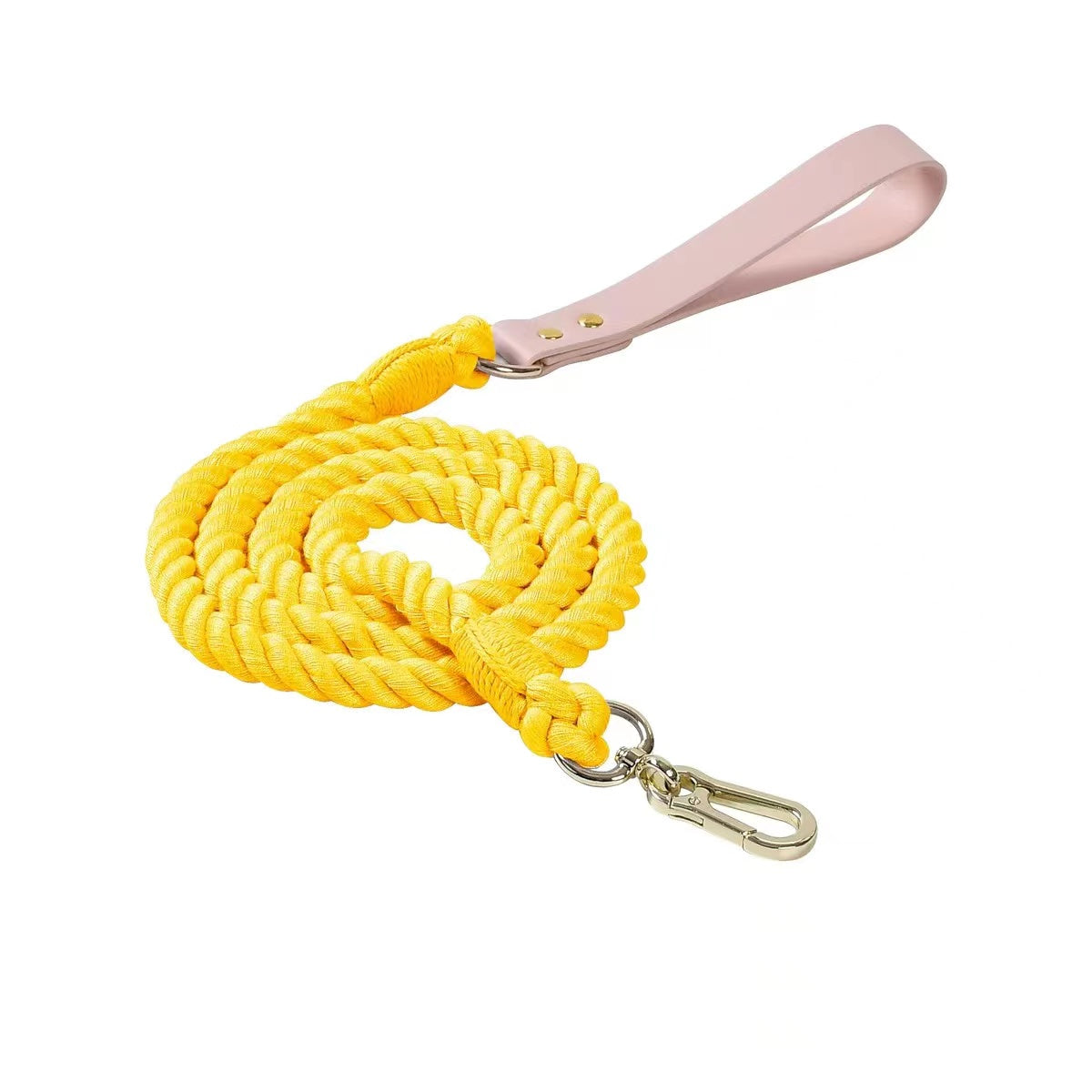 Luxe Royal Pink Leather Rope Leash - Bright Gold-0